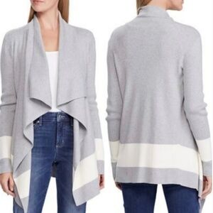 LAUREN RALPH LAUREN Cotton Modal Blend Open Front Cardigan Grey & Cream Sz M